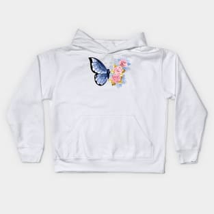 Blue Butterfly with Roses Kids Hoodie